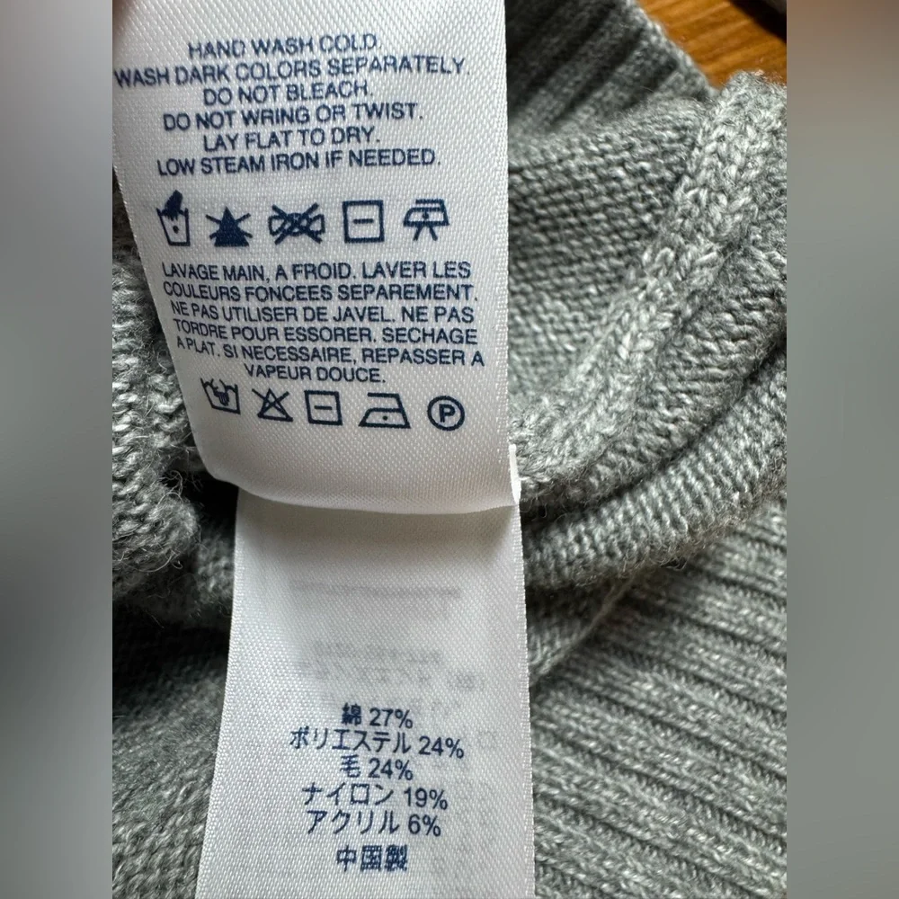 Lands End Men’s Fair Isle Quarter Zip Gray, blue, cotton wool blend Size M 38-40